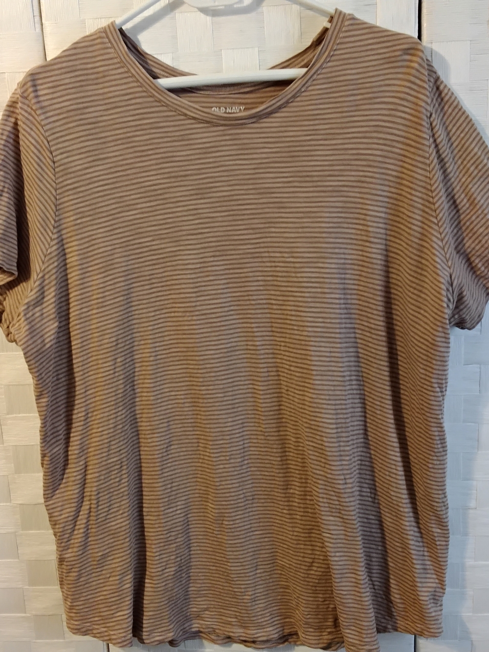 Old Navy Everywear Women's Taupe and Light Brown Striped Short-Sleeve Tee